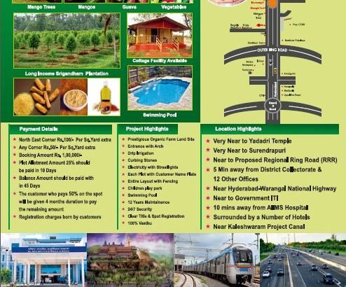 Samrudhi Organic Farm Lands for Sale at Kesaram Village, Bhongiri.